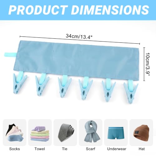 Portable Folding Cloth Hanger with 6 Clips, Compact Clothesline Rack Dryer - color: Blue