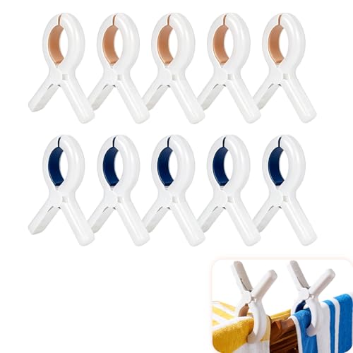 Beach Towel Clips for Beach Chairs | 10 PCS Large Heavy Duty Metal Clothespins | Strong Grip Beach Towel Clip Multi-Purpose for Outdoor Clothesline Pool Chairs Tablecloths Laundry (Blue Brown) - color: Blue Brown