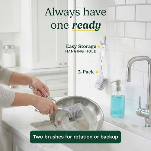 Cuisinart Dish Brush with Handle, 2 Pack, Firm Bristles - color: Rectangular- Light Gray