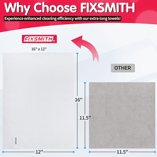 FIXSMITH White Microfiber Cleaning Cloth -Pack of 12, Highly Absorbent Cleaning Rags, 16"X12" All Purpose Cleaning Towels for Housekeeping, Kitchen, Car, Lint Free and Reusable Microfiber Towels - color: White, size: 12pk