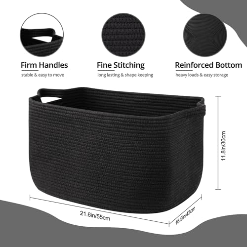 OIASKET 70L Large Blanket Basket, 21.6" x 16.9" x 11.8" Woven Basket - color: Black, size: 21.6"x16.9"x11.8"