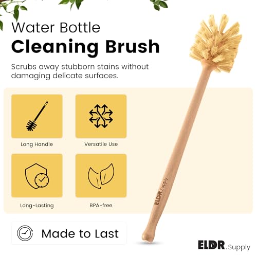 ELDR Supply Bottle Brush, 14in Extra Long German Beechwood Handle, Strong Hemp Bristles, Zero Waste, Cleans and Scrubs Hard to Reach Wide Mouth Jars, Glasses, and Tumblers (Pack of 2) - size: tall (Pack of 2)