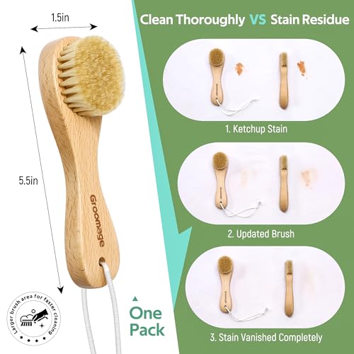 Laundry Stain Brush, Laundry Brush for Stains on Clothes, Dorm Room Essentials for College Students, Natural Boar Bristle Cleaning Brush, Fabrics Cleaning Brush for Clothes Without Damage
