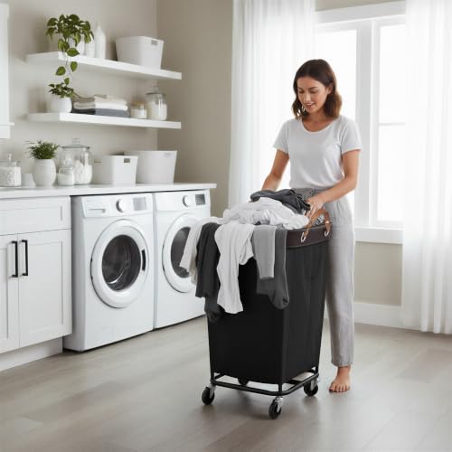 StorageWorks 160L Laundry Basket with Wheels, Rolling Hampers for Clothing - color: Black, size: 160L