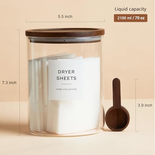 Glass Laundry Storage Containers with Acacia Lids and Scoops, Laundry Jars - size: Set of 2 (2x 70oz)