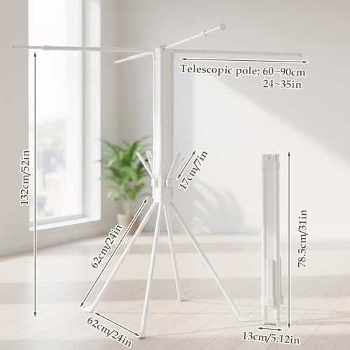 cjc Foldable Clothes Drying Rack, Extra Stable Heavy Duty Laundry Standing Dry Racks with 4 Retractable Drying Rods & 4 Shoe Racks, Space-Saving Collapsible for Indoor Outdoor White - color: White-4 Rods