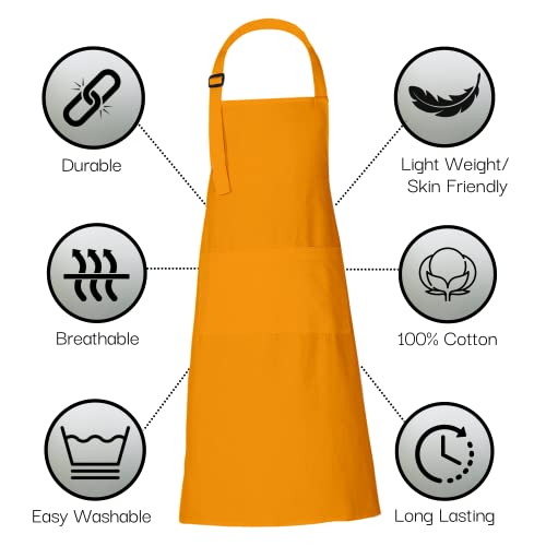 RAJRANG 100% Cotton Cooking Apron with 3 Pockets Kitchen Chef BBQ Adjustable Bib Aprons for Women Men - color: Dark Cheddar Yellow