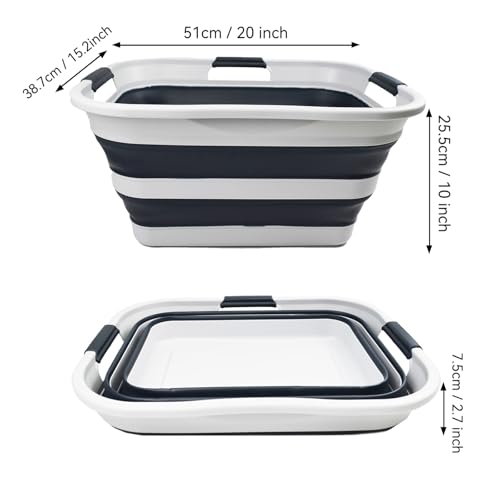 SAMMART 30L(8 gallon) Collapsible Plastic Laundry Basket - Foldable Pop Up Storage Container/Organizer - Space Saving Hamper/Basket - Water Capacity 24L(6.3 gallon) (1, Grey/Slate Grey) - color: Grey/Slate Grey