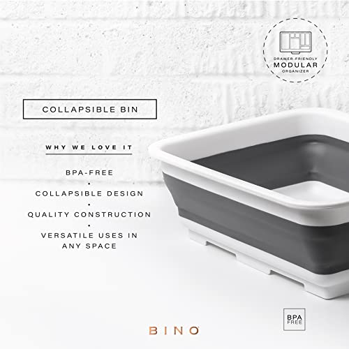 BINO Collapsible Wash Basin - White | Portable Dish Tub | Kitchen | Camping | Sink | Home Essentials | Baby Travel | Folding Dish Pan for Maximum Space Saving - color: White