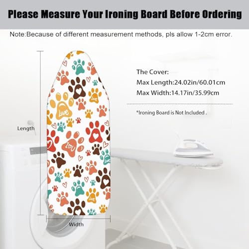 Dog Paws Printed Mini Ironing Board Cover, Washable, Stain Resistant, Anti Scorch, Elastic Table Top Iron Cover Anti-Slip, 24"x14" - color: Multi - Dog Paws