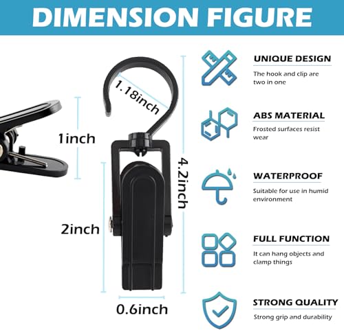 20pcs Laundry Hooks with Clips,Rotatable Super Strong Home Travel Clip - color: Black