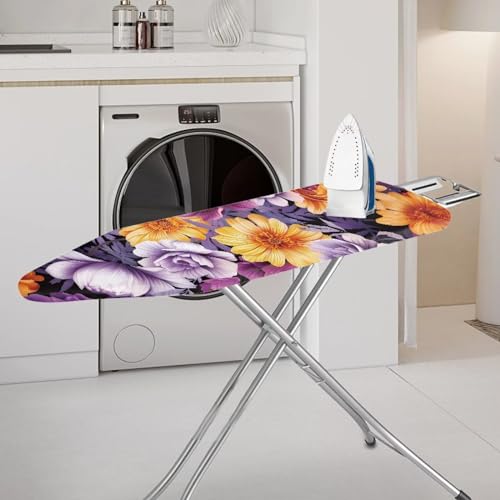 Colorful Floral Print Ironing Board Cover with Elastic Edge Non Stick Scorch Stain Resistant Cover Heavy Duty Iron Pad Covers Standard Boards with Hook and Loop Fastener Strap - color: Colorful Floral Print