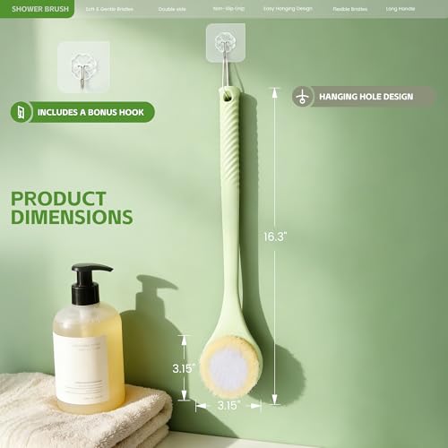 Back Scrubber for Shower, Long Handle Dual-Sided Brush, Green - color: Greena