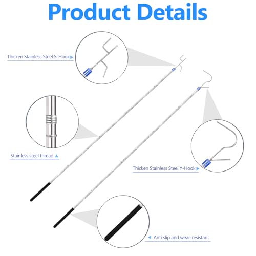 Clothes Hook Pole, 29" to 74"Adjustable Clothes Hanger Reaching Hook