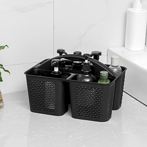 Plastic Portable Shower Caddy Basket with Handle, 3 Compartments, Black - color: Black
