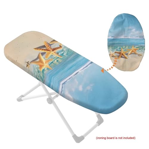 Beach Starfish Print Ironing Board Cover with Elastic Edge, Stretch Ironing Pad Dust Cover Anti Slip, Resist Scorch Iron Board Covers 14x24 Inches - color: Blue - Beach Starfish