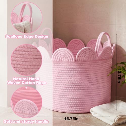 LemonRoad Round Woven Basket Pink, 16" L X 16" W X 14" H - color: Pink, size: 16" L X 16" W X 14" H