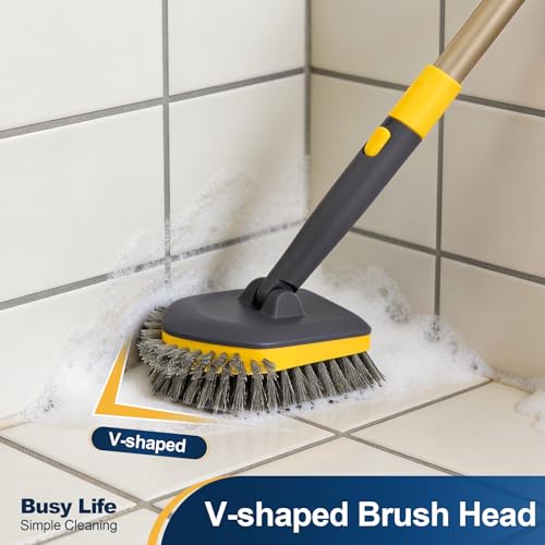 Yocada Tub Tile Scrubber Brush 2 in 1 Cleaning Brush 58.2" Telescopic Pole