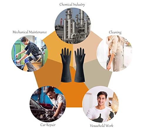 Black Cleaning Rubber gloves, M-L Kitchen Household Dishwashing Latex Gloves, Heavy Duty Chemical Glove