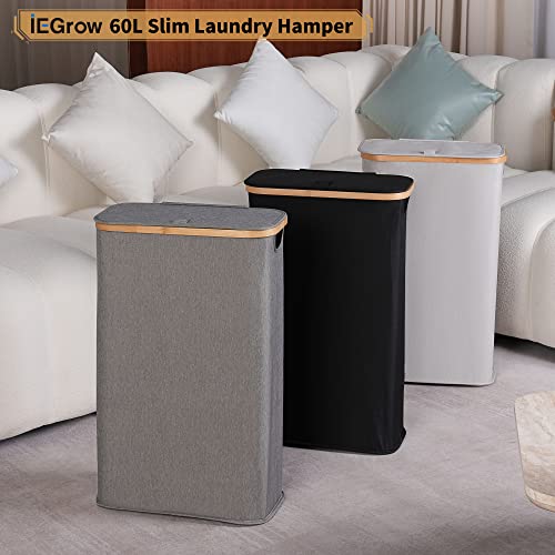 IEGrow Laundry Hamper with Lid,Laundry Basket with Mesh Bags (Black, 60L) - color: Black, size: 60L without Wheels