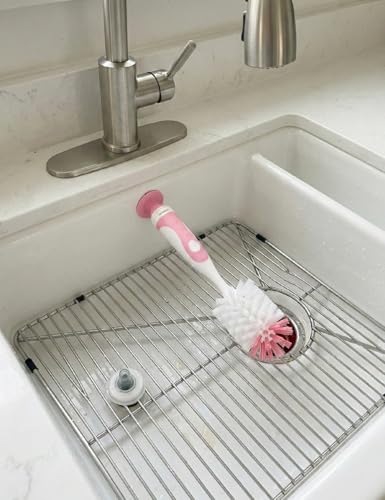 Baby Bottle Brush Set with Suction Base, Hidden Cleaner & Straw Brush, Pink - color: Pink