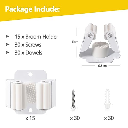 Verdenu 15 Pack Broom Holder Wall Mount, Mop and Broom Holder Wall Mount, Stainless Steel Command Mop Holder with Screws, Garden Tool Storage Organizer for Kitchen, Home, Bathroom, Garage, White - color: White, size: 15 Pack