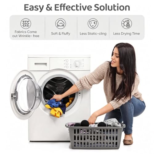 Wool Dryer Balls 6 Pack, Natural Fabric Softener, Dryer Balls Laundry Reusable, Reduces Clothing Wrinkles and Saves Drying Time (Pure Black) - color: Pure Black