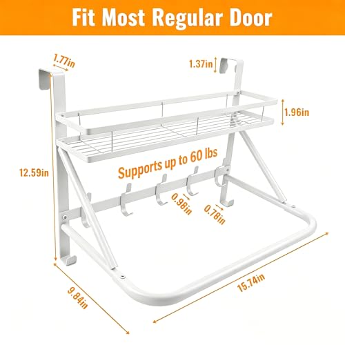 Over The Door Clothes Hanger, Metal Over The Door Hangers for Clothes with 7 Hooks1 Storage Basket For Clothing Hanger Drying Racks for Laundry, Bedroom, Washroom wait(white) - color: white