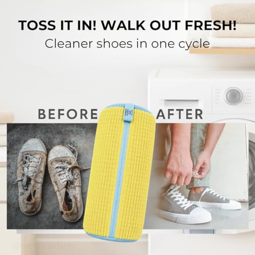 Shoe Washing Bag for Washer & Dryer – 2 Pack Sneaker Laundry Bags with Plush Microfiber Interior & Breathable Mesh Panels for Shoes & Delicates – Yellow - color: Yellow
