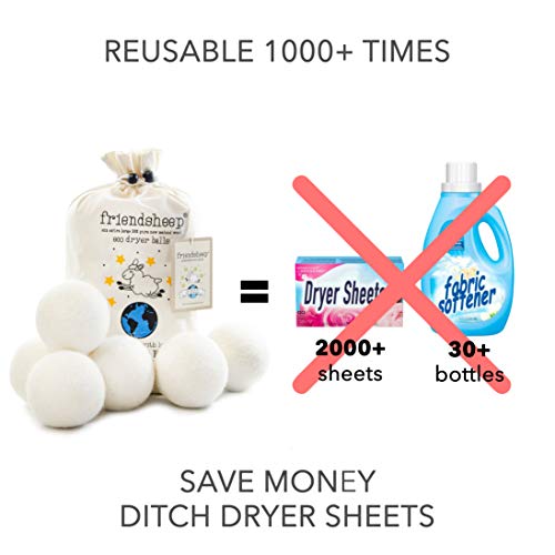 Friendsheep Wool Dryer Balls, Organic Reusable Fabric Softener Alternative for Laundry, Handmade, Fair Trade, Hypoallergenic, Eco-Friendly, Plastic-Free (6 Pack XL – Creamy White) - color: White, size: 1 Count (Pack of 6)