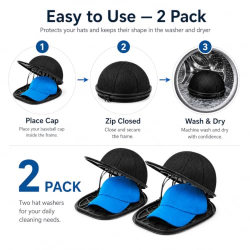 Hat Washer Cage, Multi-Functional Cap Care Bag: Say Goodbye to Flat Brims, Travel-Friendly, Ball Cap Washer Frame for Flat & Curved Hats.2-Pack Black - color: Black, size: 2pcs