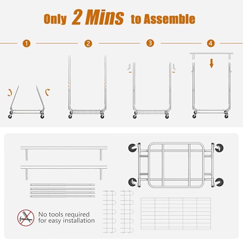 Gewudraw Clothes Rack Heavy Duty Load 900 Lbs With Wheels,Commercial,Chrome - color: Silver, style: Double Rod