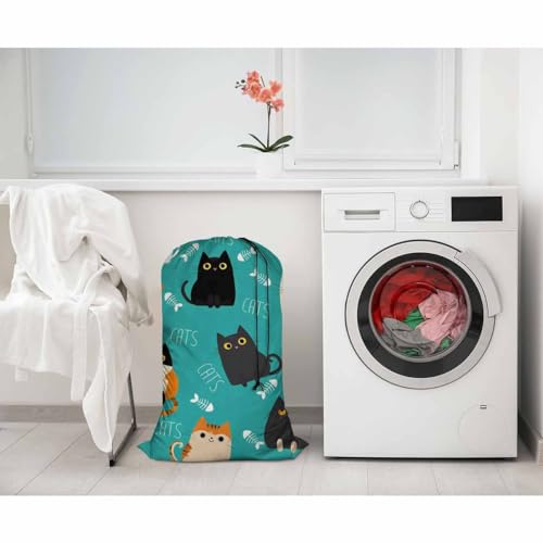 Swono Funny Cats Large Capacity Laundry Hamper Basket Cute Kitten Kitty Fish Bone Storage Baskets for Bedroom, Bathroom, Dorm, Washing Room, Football Grid Oxford Cloth, Blue - color: Funny Cats