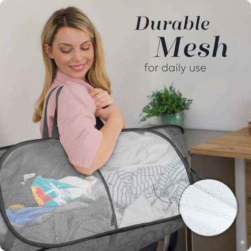 Handy Laundry Pop Up Laundry Hamper 2-Compartment, Divided 77L Mesh