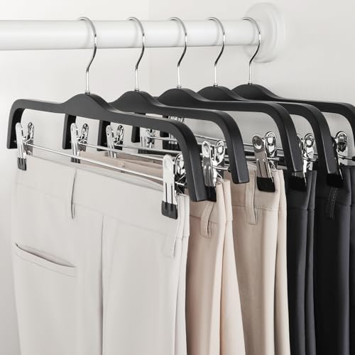 TOPIA HANGER Wooden Pants Hangers, Slim Black Wood Skirt Hangers with Anti-Rust Hook and 2 Adjustable Metal Clips Perfect for Skirts, Pants, Slacks, Shorts, Trouser, Jeans, 20 Pack, CT17B20 - color: Black, size: 20 Pack