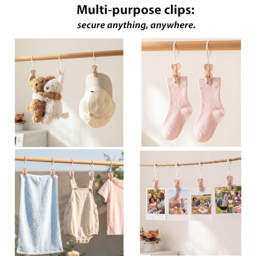 MtBoi Windproof Clothes Pins with Hanging Ropes, Heavy Duty Plastic Laundry Clips for Clothesline Drying, Multi-Purpose Closet Organizer for Baby Socks, Boots, Crafts (15, Mixed) - color: Mixed
