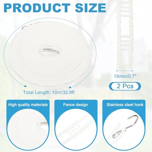 uxcell 2 Pcs Portable Travel Clothesline, 32.8ft Clothes Line Outdoors Travel Hanger Foldable Clothesline Rope with Hooks for Camping Hotel Backyard Home Cruise Ship, White - color: White, size: 10m/32.8ft