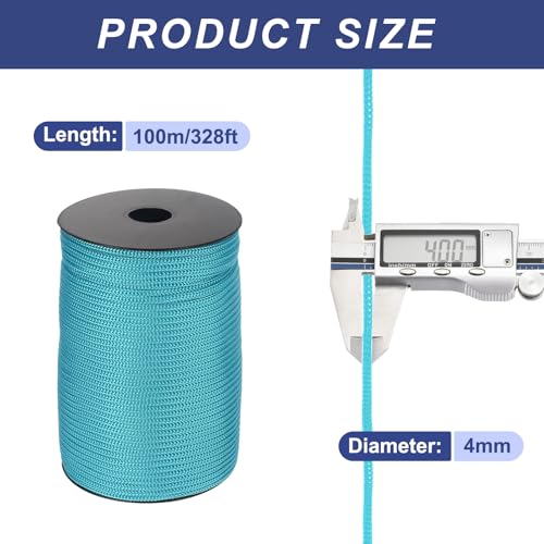 MECCANIXITY 5/32 Inch Braided Polypropylene Rope 328ft Blue-Green - color: Blue-green, size: 5/32 Inch