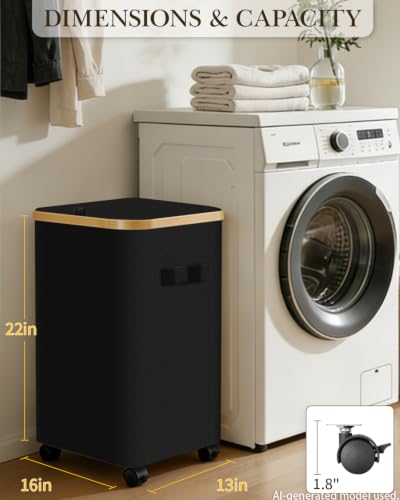 Laundry Hamper with Wheels, 75L Rolling Laundry Basket, Removable Inner Bag - color: Black, size: 75L