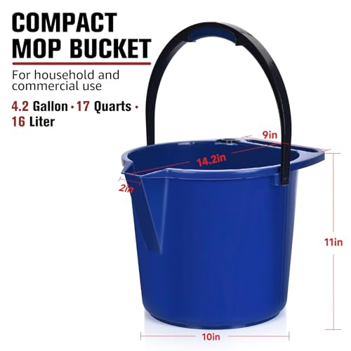 Matthew Cleaning 4.2 Gallon Mop Bucket, Heavy Duty Plastic Cleaning Bucket with Built-in Pour Spout, Mop Holder and Comfort Grip Handle, House and Commercial Cleaning Supplies, 2 Pack Blue - color: Blue, size: 2 Pack