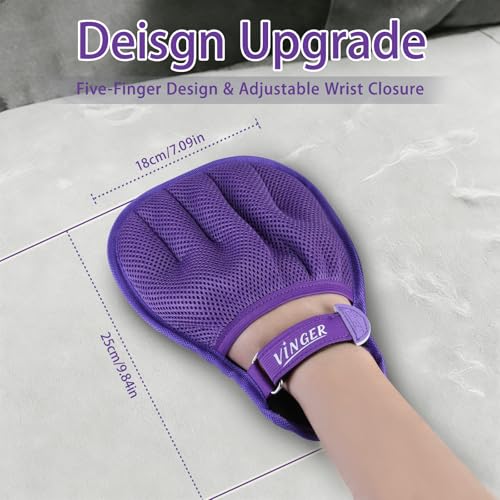 VINGER Pet Hair Removal Glove for Cats & Dogs, Electrostatic Pet Hair Gloves with Adjustable Wristband, Five-Finger Magic Brush Remover Tool for Laundry, Carpet, Couch, Car Seats & Clothing (Purple) - color: Twilight Purple
