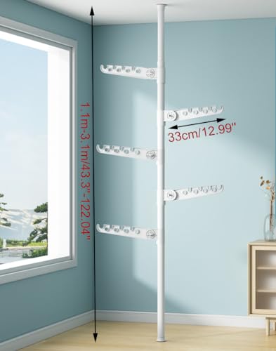 5-Tier Clothes Drying Rack Telescopic Coat Hanger Garment Stand Floor to Ceiling Laundry Pole Tension Rod Storage Organizer for Home, Balcony, Office 43.3''-122.04''