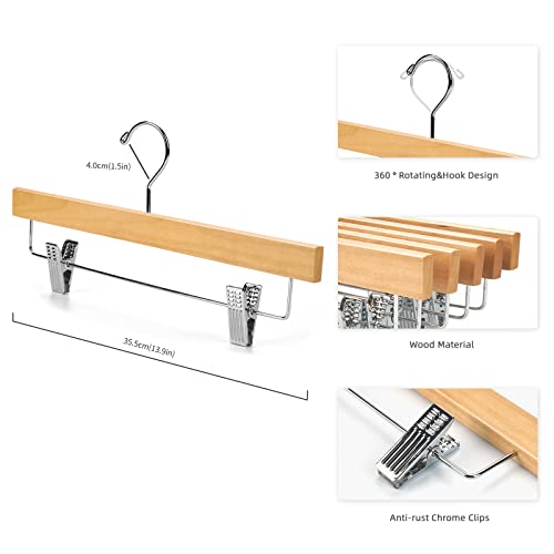Nature Smile Wooden Pants Skirt Hangers with Clips, Natural, Pack of 10 - color: Natural