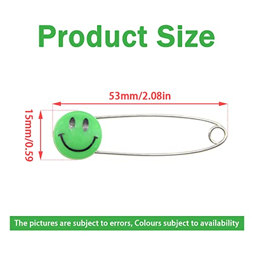 30 PCS Safety Pin 53mm/2.1in Baby Diaper Pins for Cloth Plastic Head Baby Pins for Diapers Stainless Steel Cloth Pins with Locking Closures Nappy Pin for Crafts(DT/Colour Smile) - color: Colour/Smile