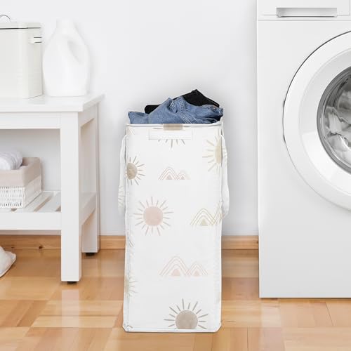Sweet Jojo Designs Blush Pink Mauve Boho Desert Sun Girl Laundry Hamper Foldable Dirty Clothes Basket with Handles Baby Nursery Kids Bedroom Teen Bathroom Bohemian Watercolor Mountain Southwest Nature - color: Desert Sun