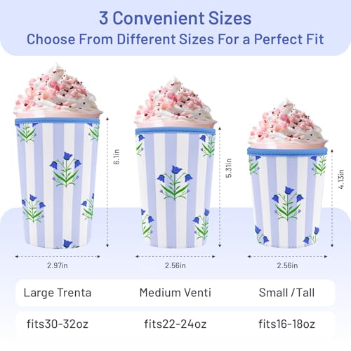 Iced Coffee Sleeve Reusable Neoprene Cup Sleeves, Stripes Flowers - color: Stripes Flower