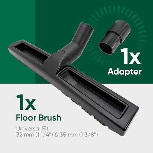 Universal Vacuum Brush Works for 32 mm (1 1/4") and 35 mm (1 3/8") Tubes - 14Inch – Compatible with shop vac attachments, Bissell, Eureka, Kenmore, Hoover – Includes 1 Floor Brush + 1 Adapter