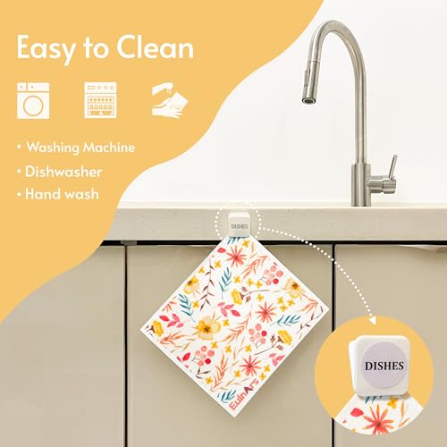 Eulnars Swedish Dishcloths for Kitchen, 8 Pack Watercolor Reusable Paper Towels with Clips, Non-Scratch Swedish Kitchen Towels, Super Absorbent Cellulose Sponge Cloths, Dishwasher Safe, No Odor - color: Watercolor Flower