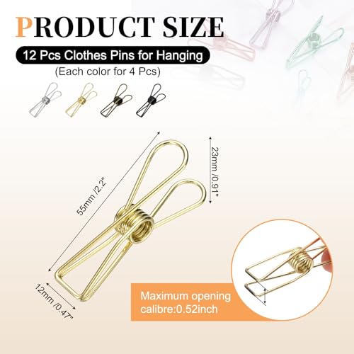 uxcell 12Pcs Clothes Pins for Hanging, 2.2" Metal Clothing Clips Heavy Duty Laundry Spring Pegs, Clothesline Clip Paper Holder Sealer for Holding Clothes, Food Packages, Multi Colors - color: Bronze, Black, Silver, Gold, size: 2.2"