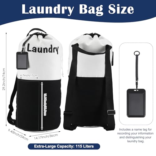 Canvas Laundry Backpack Bag with Name Tag Pocket - color: Black